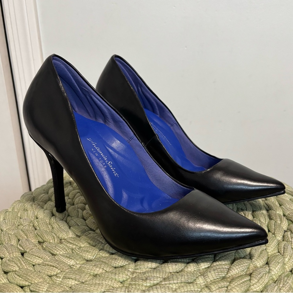 Classic Black Pointed-Toe Heels with Blue Lining